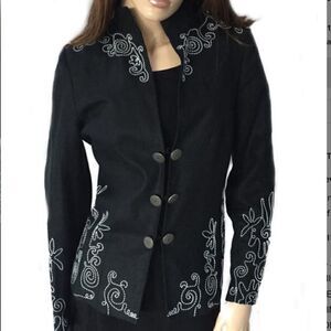 Nicole Miller Black Linen Embroidered Jacket